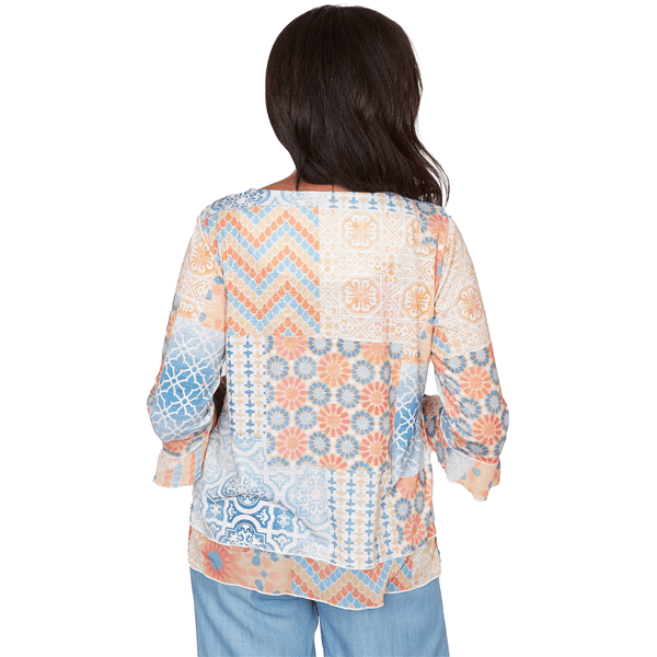 Womens Alfred Dunner Beachcomber Flounce Sleeve Blouse