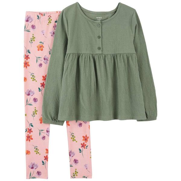 Girls Carter's&#40;R&#41; Crinkle Jersey Top & Floral Leggings Set - image 