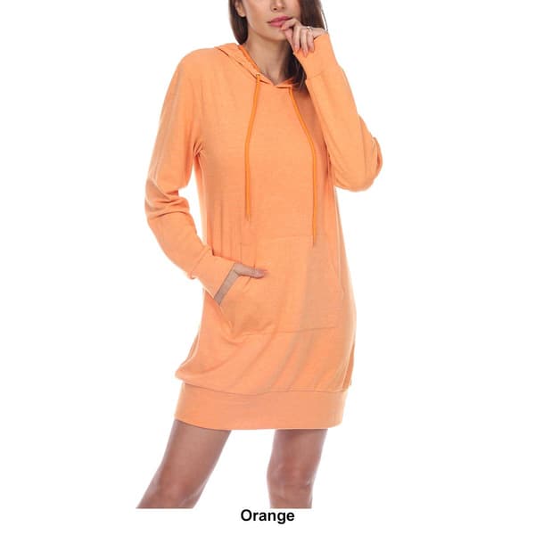 Womens White Mark Long Sleeve Solid Hoodie Sweatshirt Dress