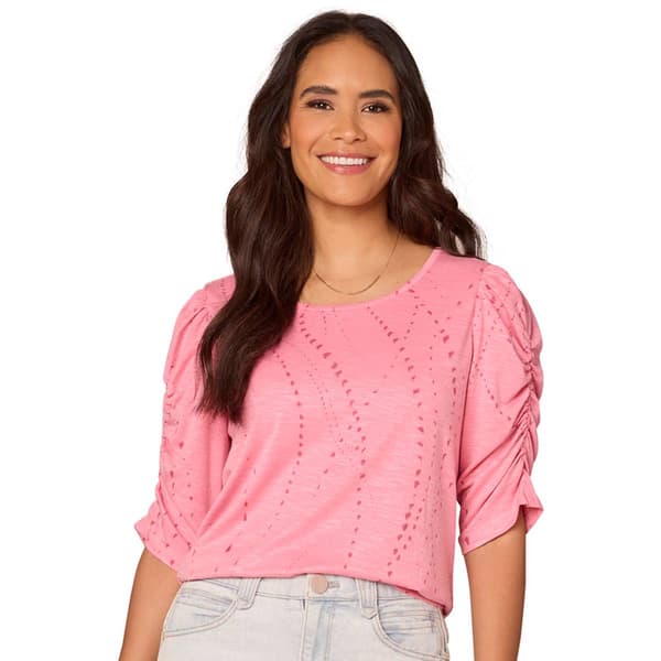 Plus Size Democracy Ruched Sleeve Back Keyhole Blouse