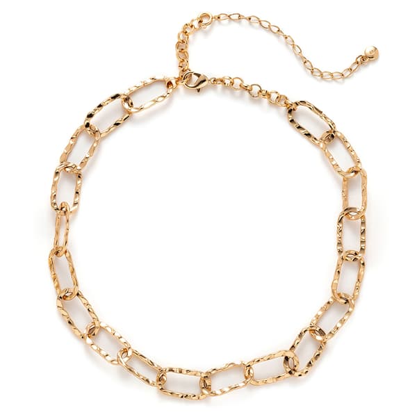 Wearable Art Gold-Tone 18in. Hammered Chain Link Necklace - image 