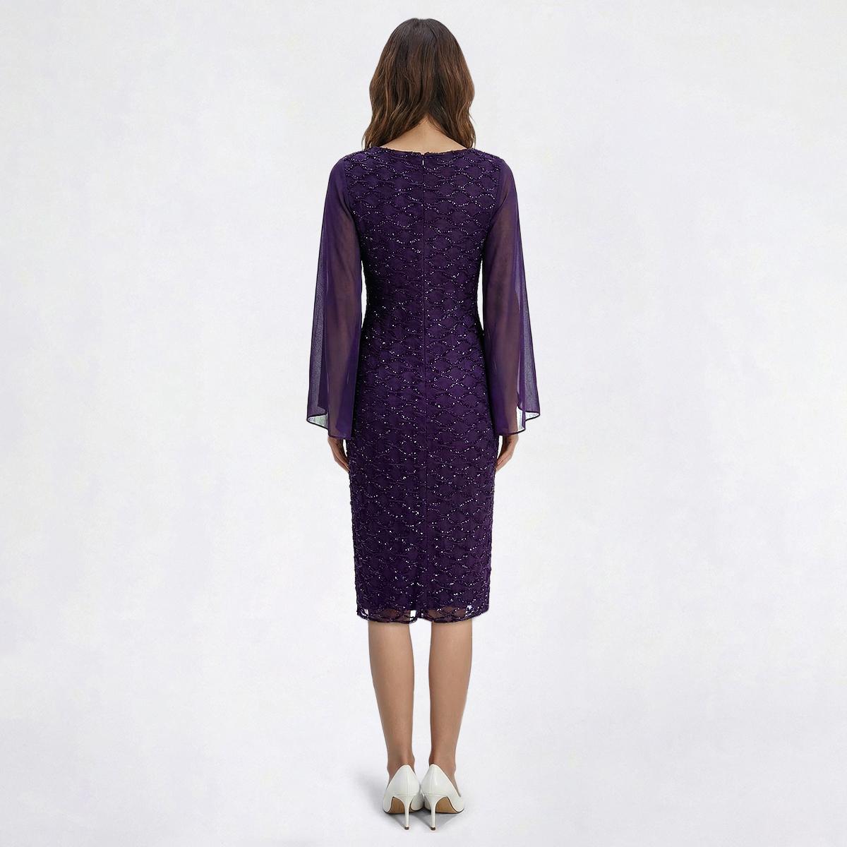 Womens Connected Apparel Chiffon Sleeve Eyelash Sheath Dress