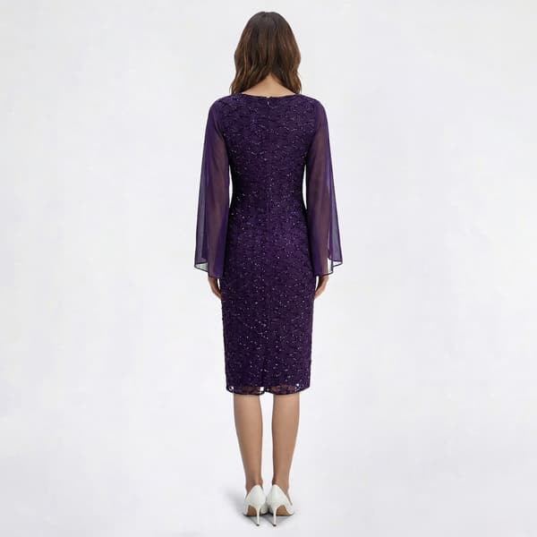 Womens Connected Apparel Chiffon Sleeve Eyelash Sheath Dress