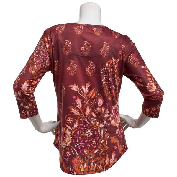 Womens OneWorld 3/4 Sleeve Botanical Floral Sublimation Tee