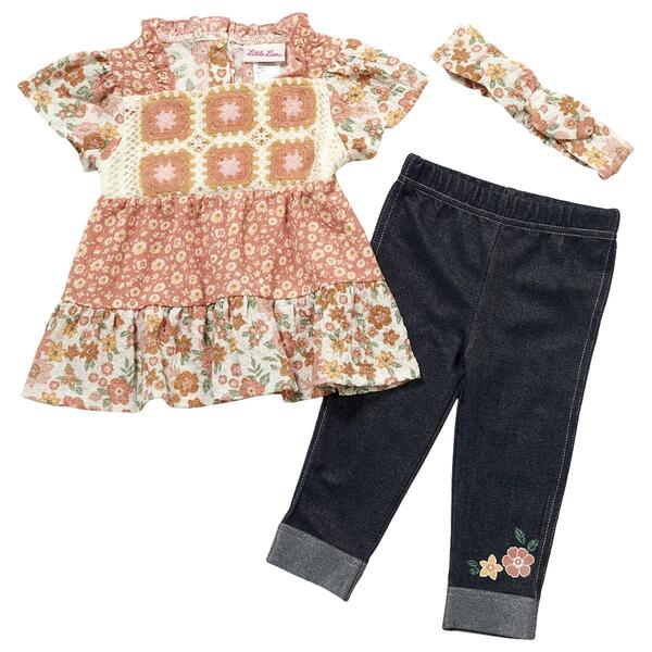 Baby Girl &#40;12-24M&#41; Little Lass Floral Crochet Top & Leggings Set - image 