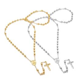 Mens 18k Gold and Stainless Steel Rosary Set