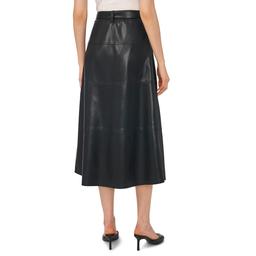 Womens Cece Faux Leather Tie Waist Tiered Midi Skirt