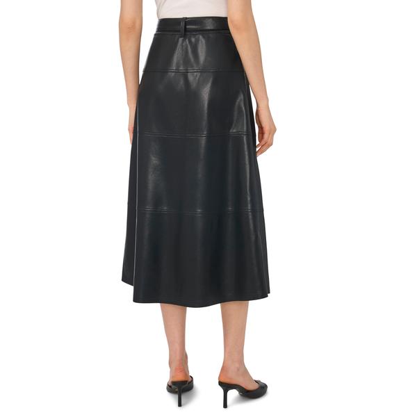 Womens Cece Faux Leather Tie Waist Tiered Midi Skirt