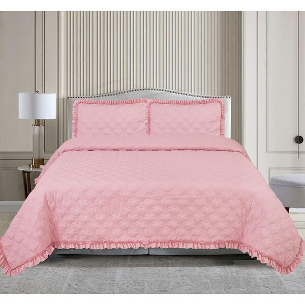 Bow Stitched Quilt with Ruffled Set - image 