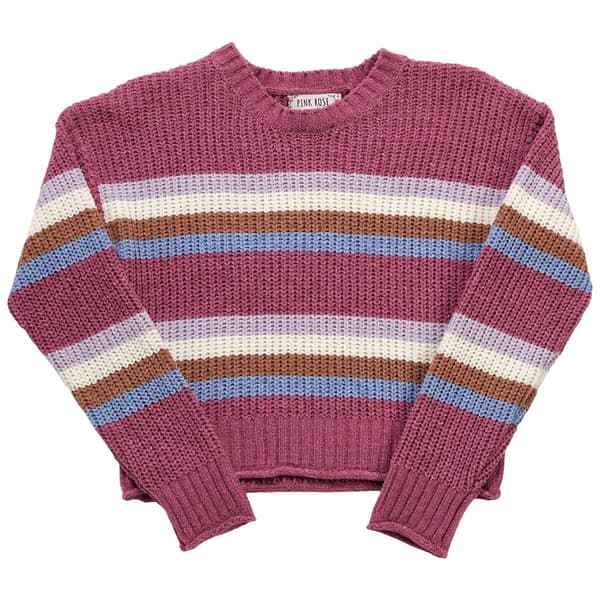 Girls &#40;7-16&#41; Pink Rose Matte Chenille Stripe Sweater - Gooseberry - image 