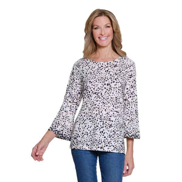 Womens Multiples 3/4 Flounce Sleeve Allover Cheetah Blouse - image 