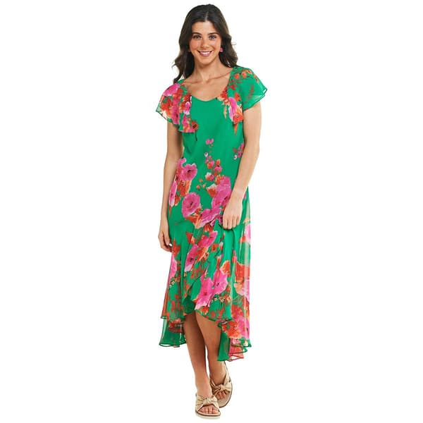 Womens Robbie Bee Sleeveless Floral Asymmetric Hem Dress - image 
