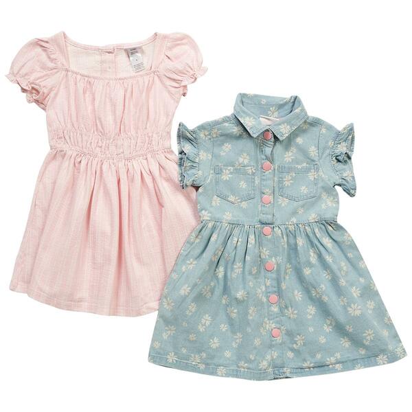 Girls &#40;4-6x&#41; Little Lass&#40;R&#41; 2pk. Daisy Denim & Knit Stripe Dresses - image 