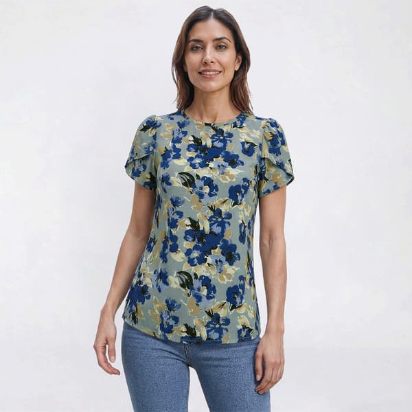 Petite Anne Klein Tulip Sleeve Floral Blouse - image 