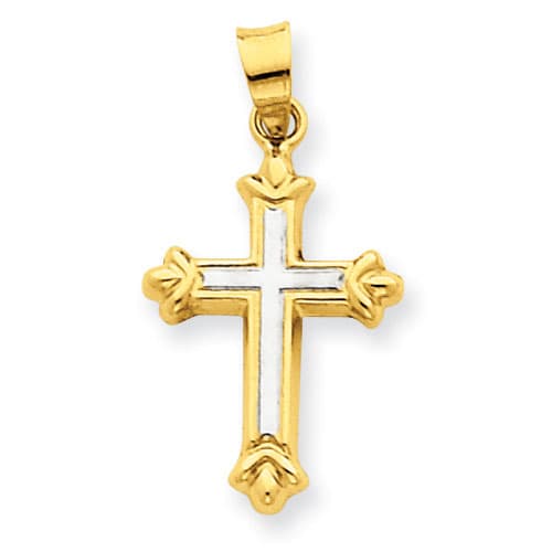 Gold Classics&#40;tm&#41; 14kt. Two Tone Rhodium Hollow Cross - image 
