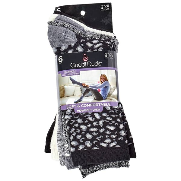 Womens Cuddl Duds 6pk. Black Pattern Crew Socks - image 
