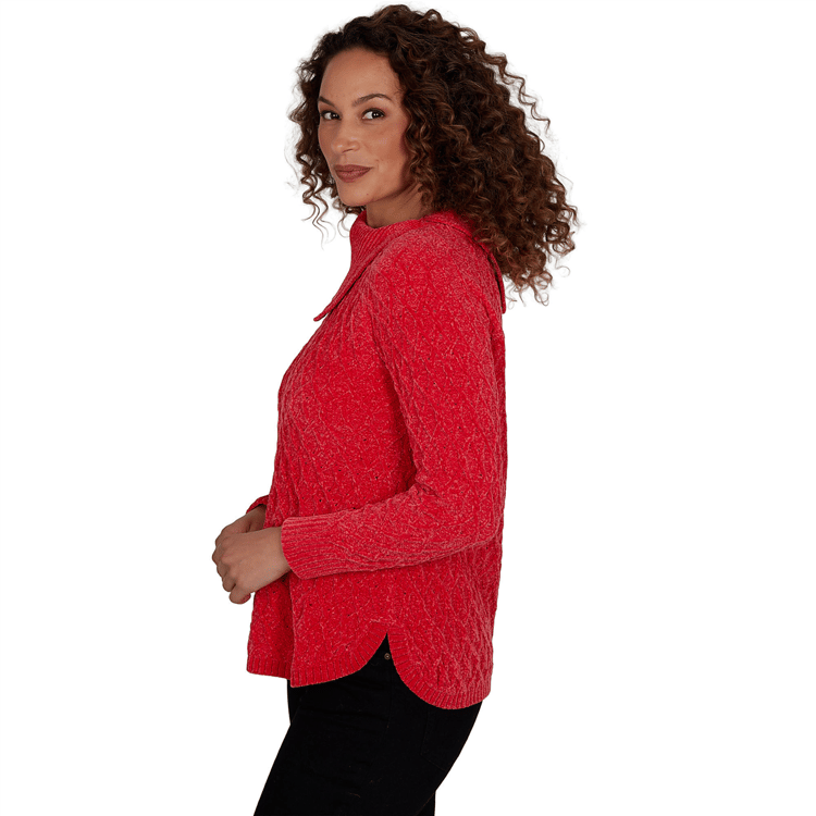 Petite Hearts of Palm Wrapped in Rubies Cable Knit Sweater