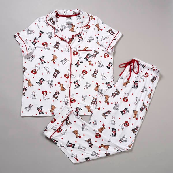 Womens Pillow Talk Short Sleeve Valentine Love Pups Pajama Set