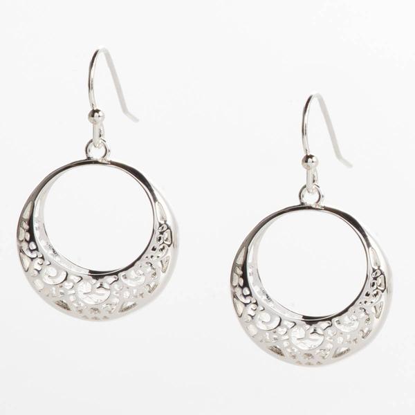 Design Collection Silver-Tone Lattice Work Hoop Earrings - image 