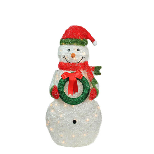 Northlight Seasonal 38in. Pre-Lit Tinsel Snowman with Wreath - image 