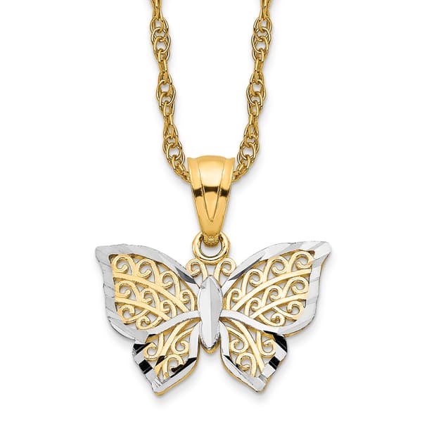 Gold Classics(tm) Two-Tone Filigree Butterfly Charm Necklace - image 