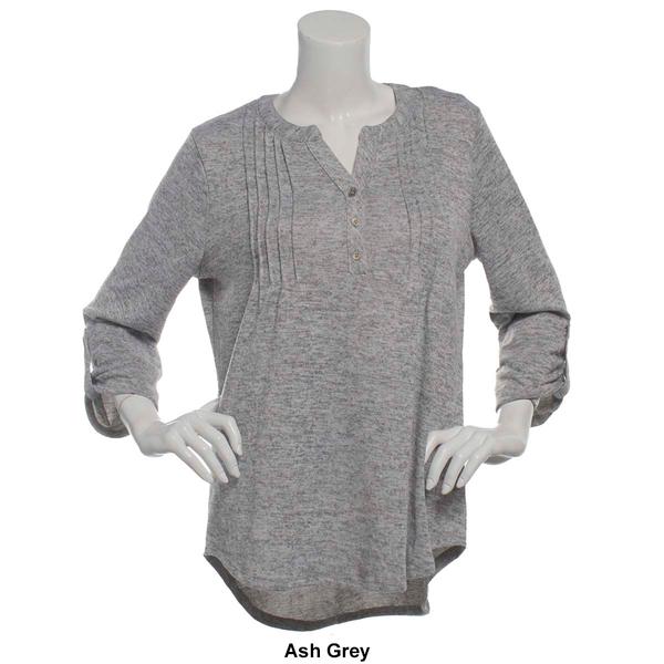 Womens Notations 3/4 Sleeve Solid Hacci Pintuck Blouse