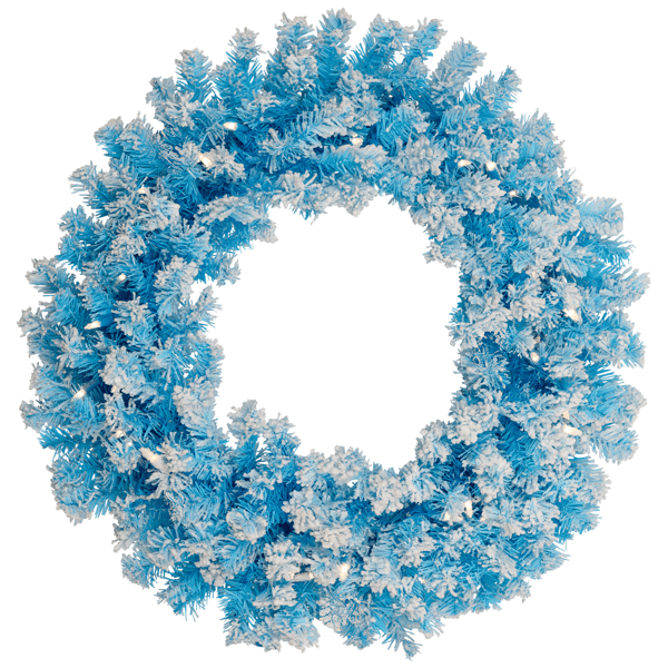 Northlight Pre-Lit Sky Blue Flocked Pine Christmas Wreath