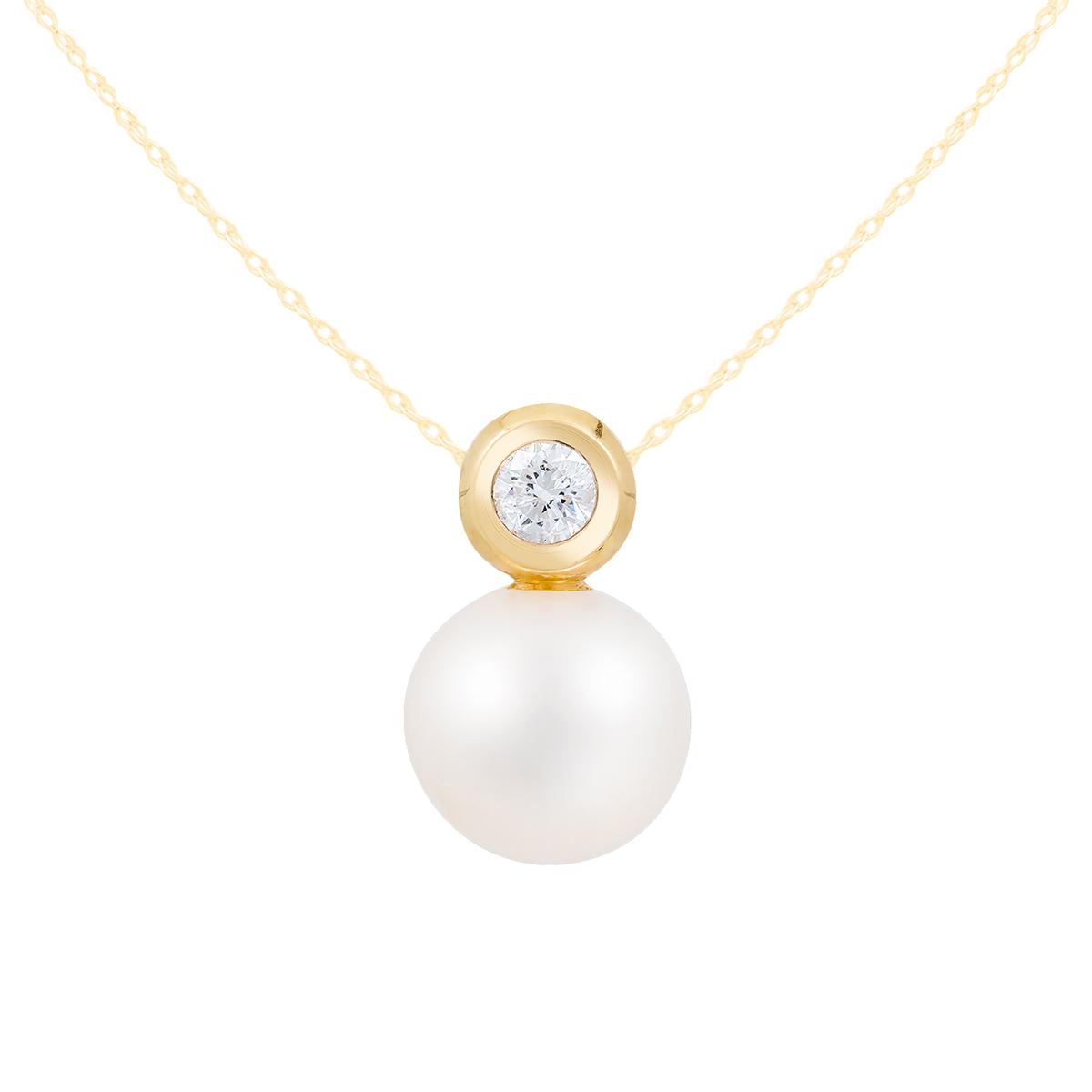 Splendid Pearls 14kt. Gold Pearl Pendant w/ Diamond Bezel