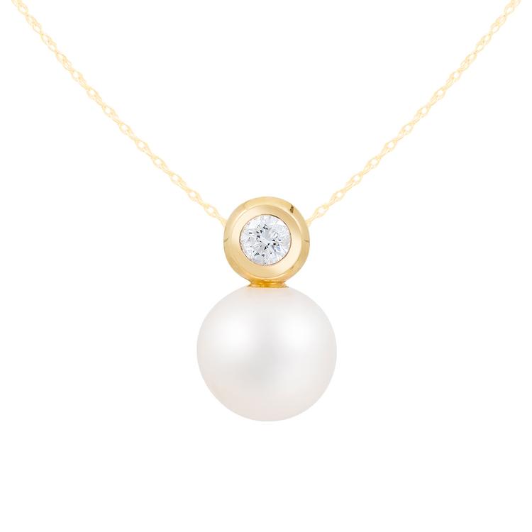 Splendid Pearls 14kt. Gold Pearl Pendant w/ Diamond Bezel