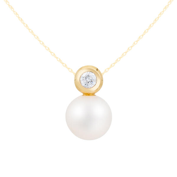 Splendid Pearls 14kt. Gold Pearl Pendant w/ Diamond Bezel - image 