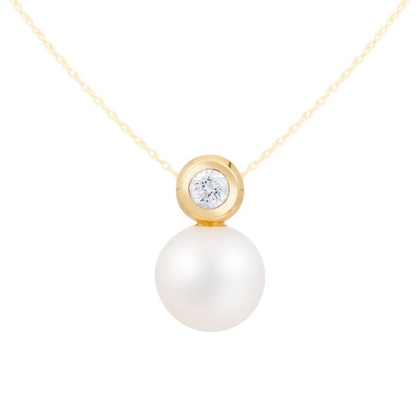 Splendid Pearls 14kt. Gold Pearl Pendant w/ Diamond Bezel - image 