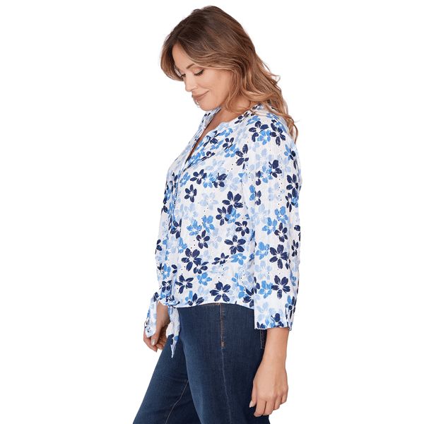 Plus Size Hearts of Palm Smooth Sailing 3/4 Sleeve Floral Blouse