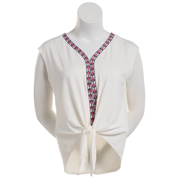 Womens French Laundry Solid Drop Shoulder Tie Front Blouse