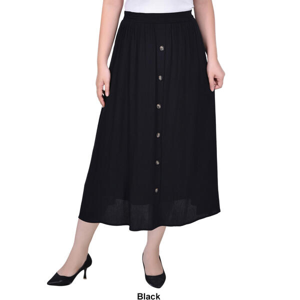 Plus Size NY Collection Button Front Woven Gauze Midi Skirt