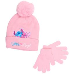 Girls Disney Stitch & Angel Pom Beanie W/ Gloves Set