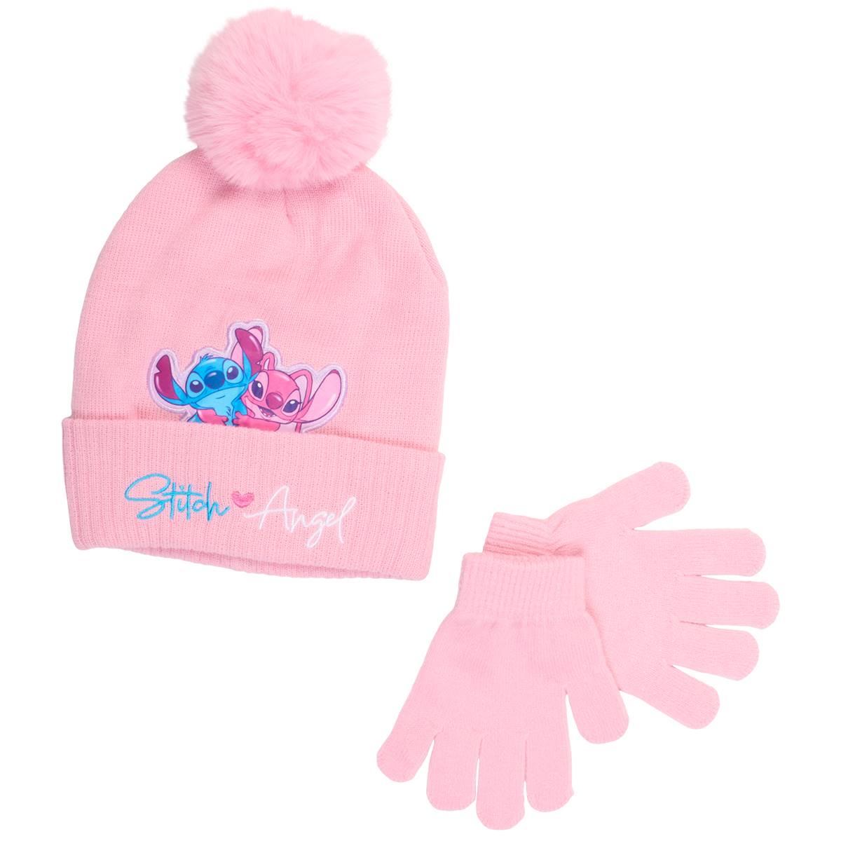 Girls Disney Stitch & Angel Pom Beanie W/ Gloves Set