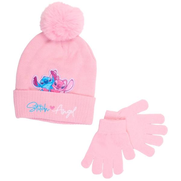 Girls Disney Stitch & Angel Pom Beanie W/ Gloves Set - image 