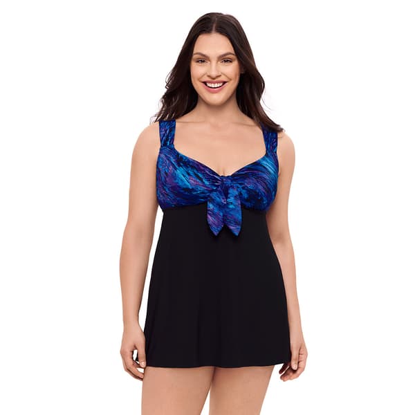 Plus Size Great Lengths Marble Canyon Tie Front Swimdress - image 