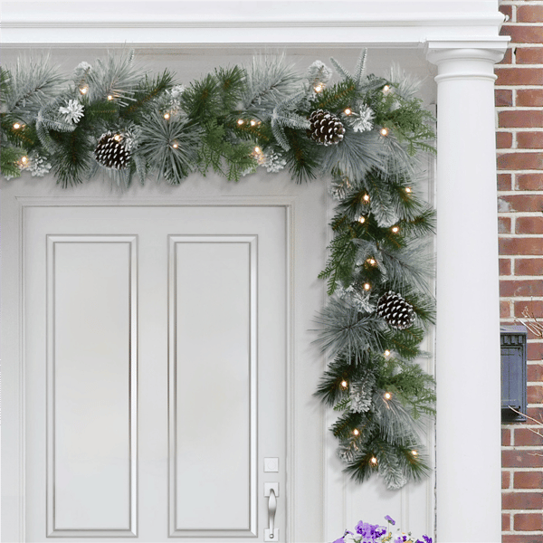 Puleo International 9ft. Pre-Lit Flocked Garland
