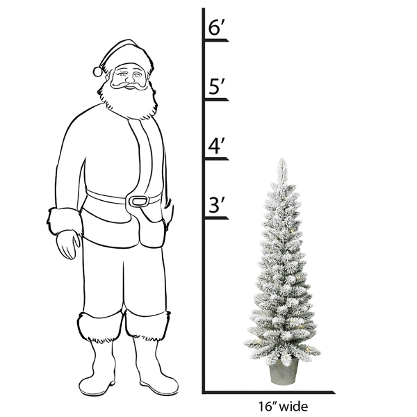 Santa''s Workshop 4ft. Pre-Lit Warm White Flocked Slim Potted Tree