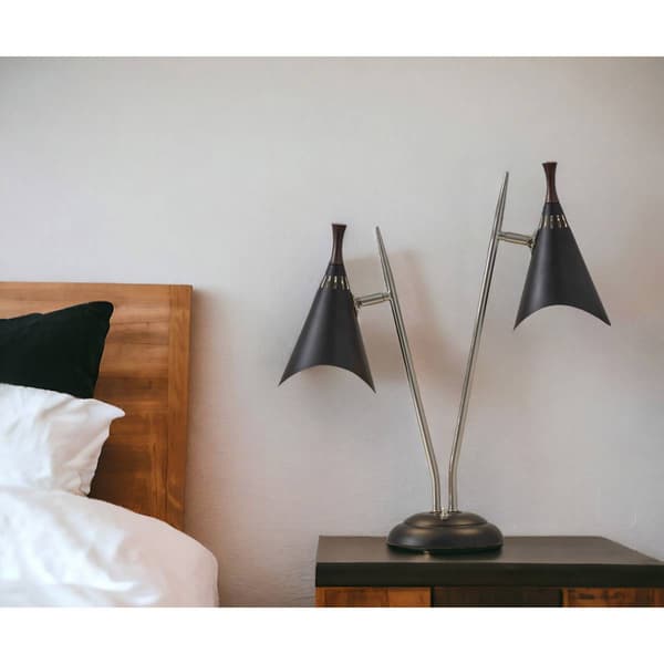 HomeRoots 22in. Black Cone Two Light Desk Lamp