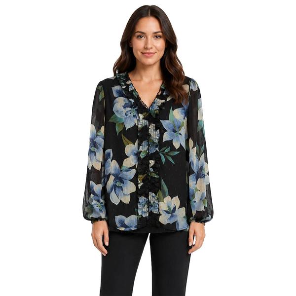 Womens Zac & Rachel Long Sleeve Bracelet Sleeve With Ruffle Flor