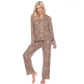 Womens White Mark Leopard Long Sleeve Pajama Set - Boscov's