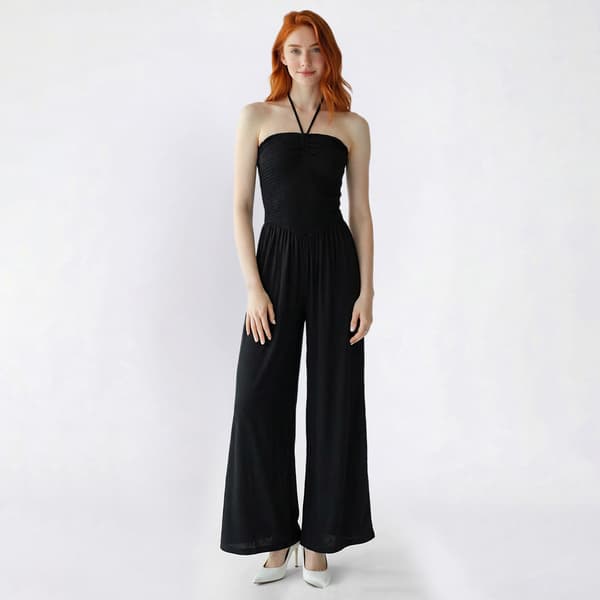 Juniors No Comment Smocked Bodice V Waist Jumpsuit - image 