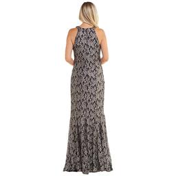 Womens R&M Richards Sleeveless Halter Two Tone Lace Evening Gown