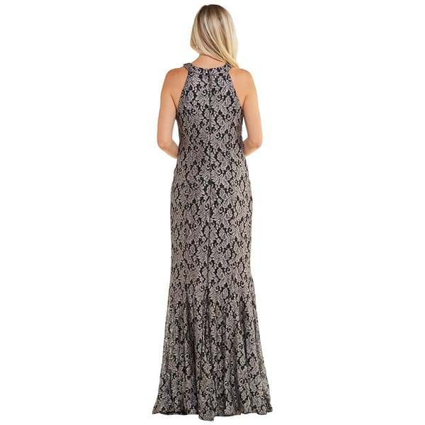 Womens R&M Richards Sleeveless Halter Two Tone Lace Evening Gown
