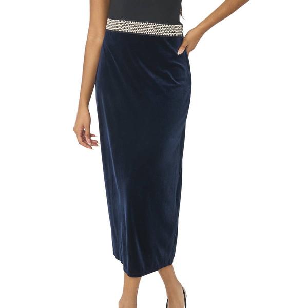 Womens MSK Rhinestone Waist Velvet Midi Skirt