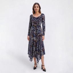Womens Harlow & Rose Long Sleeve Paisley Belted A-Line Dress