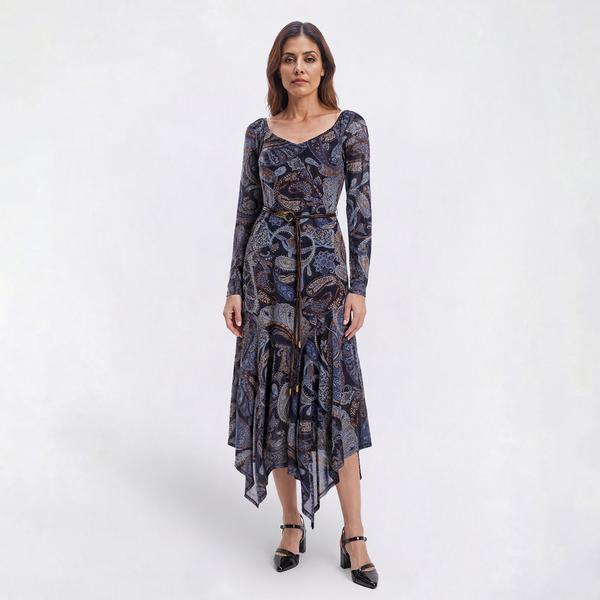 Womens Harlow & Rose Long Sleeve Paisley Belted A-Line Dress