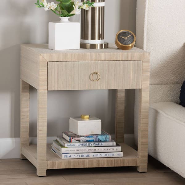 bali & pari Nata Bohemian Woven Natural Grasscloth Nightstand